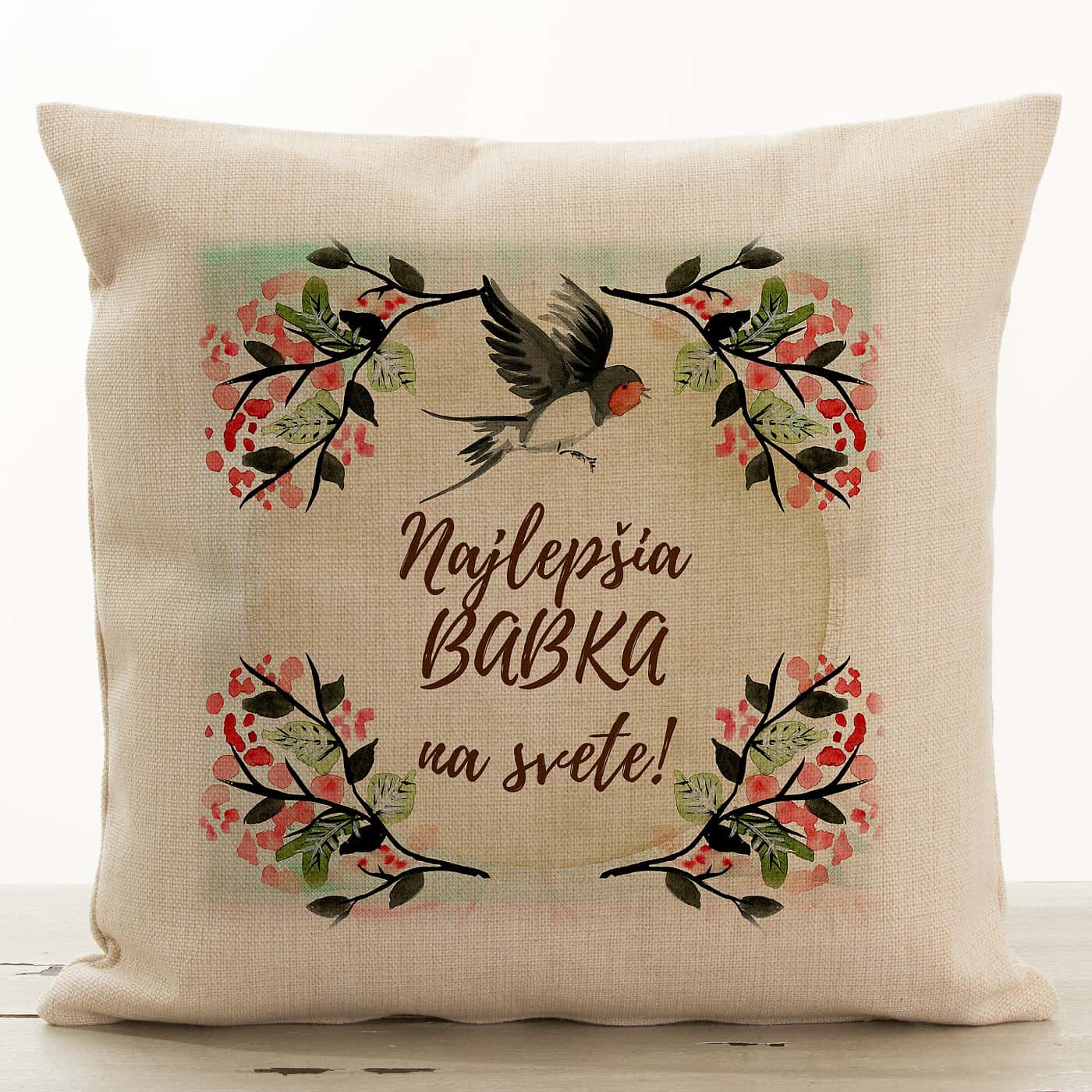 Vankúš najlepšia babka - textúra ľanu