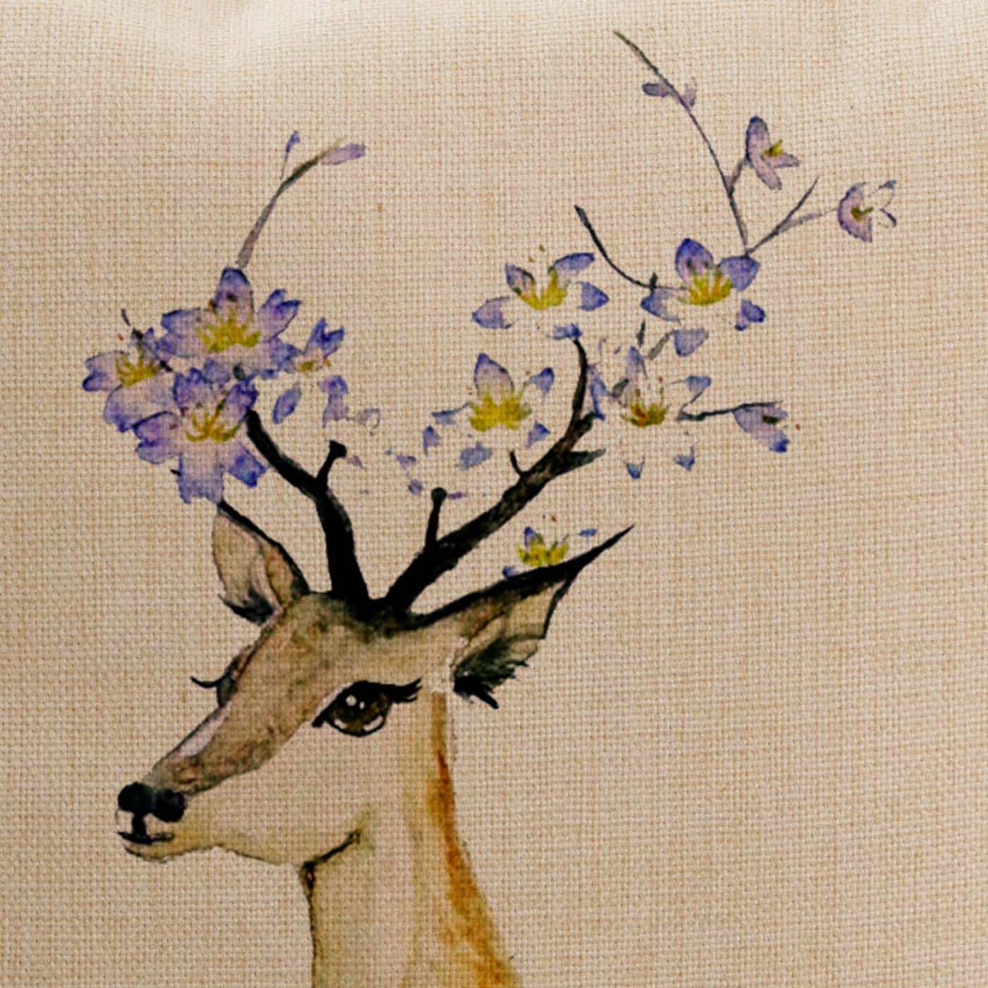 Vankúš srnka s kvetmi | textúra ľanu - Image 2