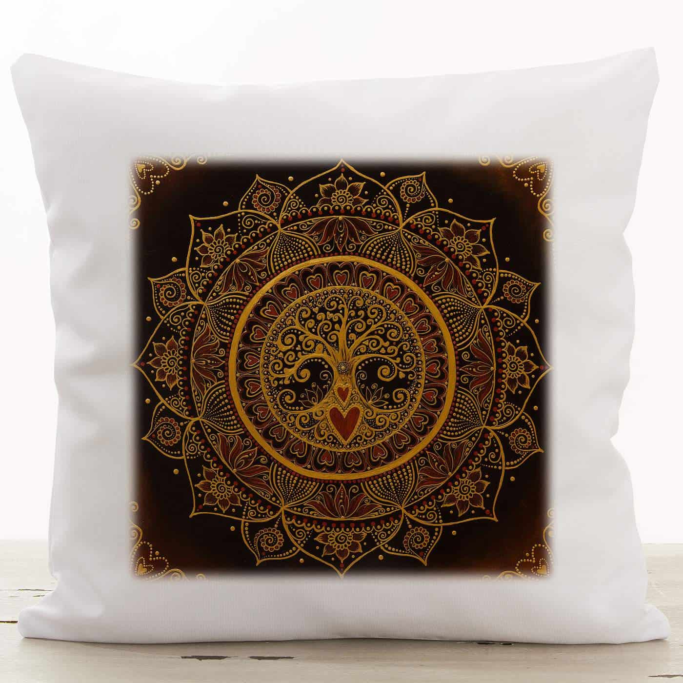 Vankúš mandala rodiny – biely Gabardén