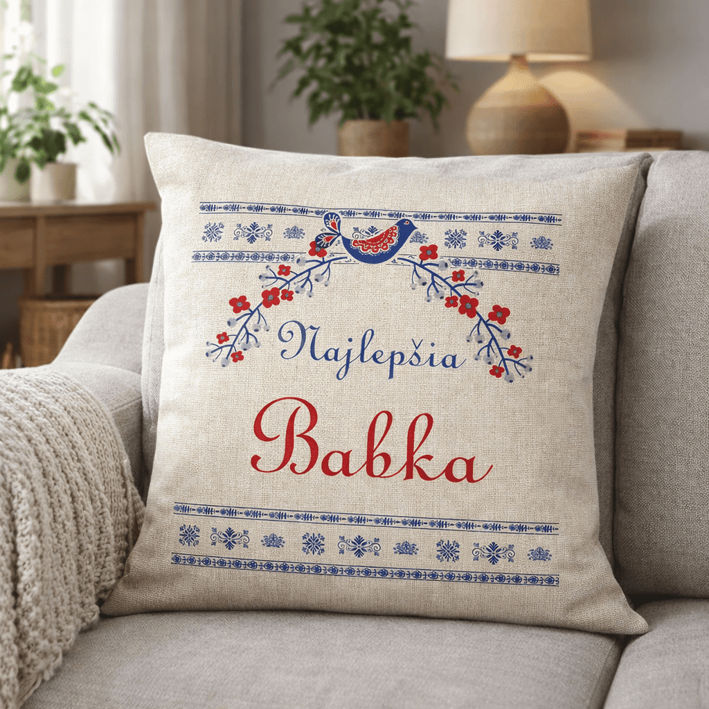 Dekoratívny vankúš pre babku s folklórnym motívom – „Najlepšia Babka“ – Obrázok 4