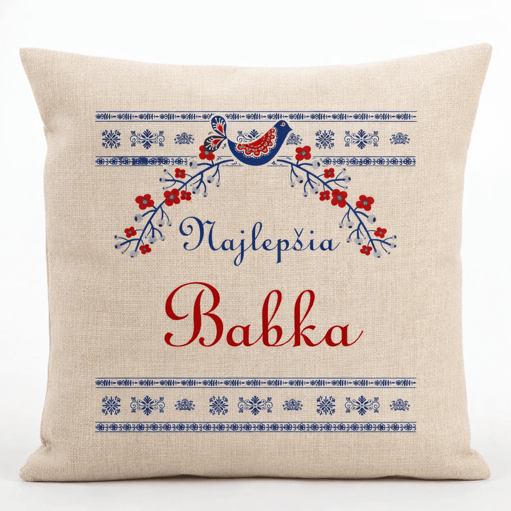 Dekoratívny vankúš pre babku s folklórnym motívom – „Najlepšia Babka“