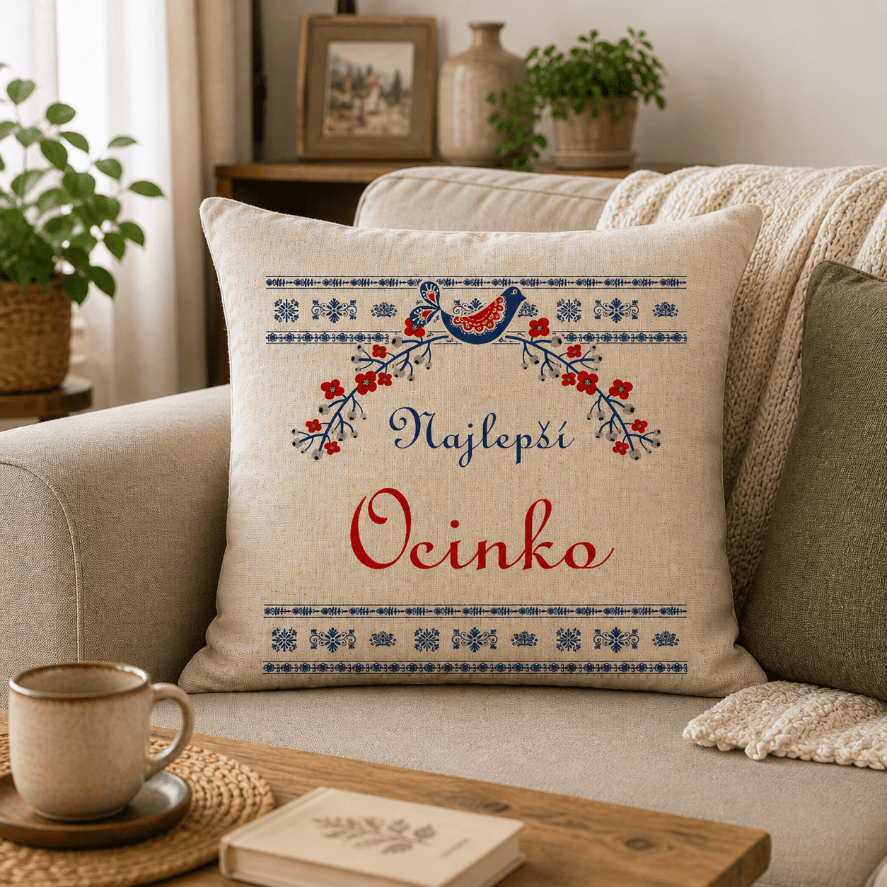 Dekoračný vankúš „Najlepší Ocinko“ s ľudovým motívom - Ľudová textúra – Obrázok 5