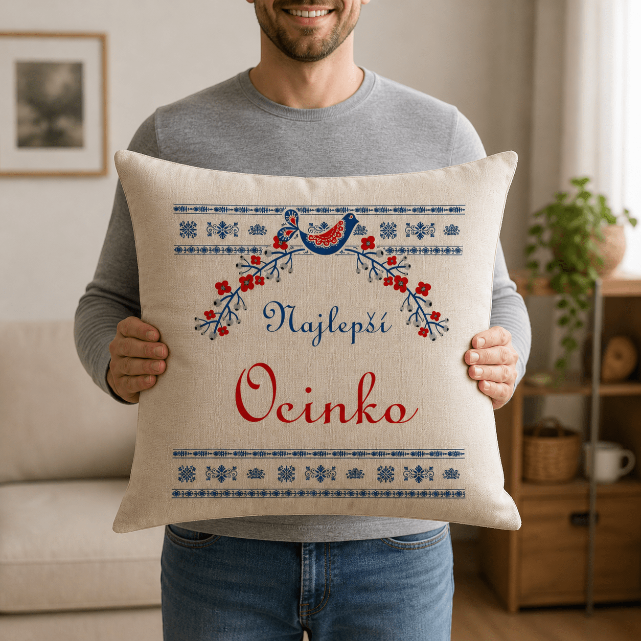Dekoračný vankúš „Najlepší Ocinko“ s ľudovým motívom - Ľudová textúra – Obrázok 3