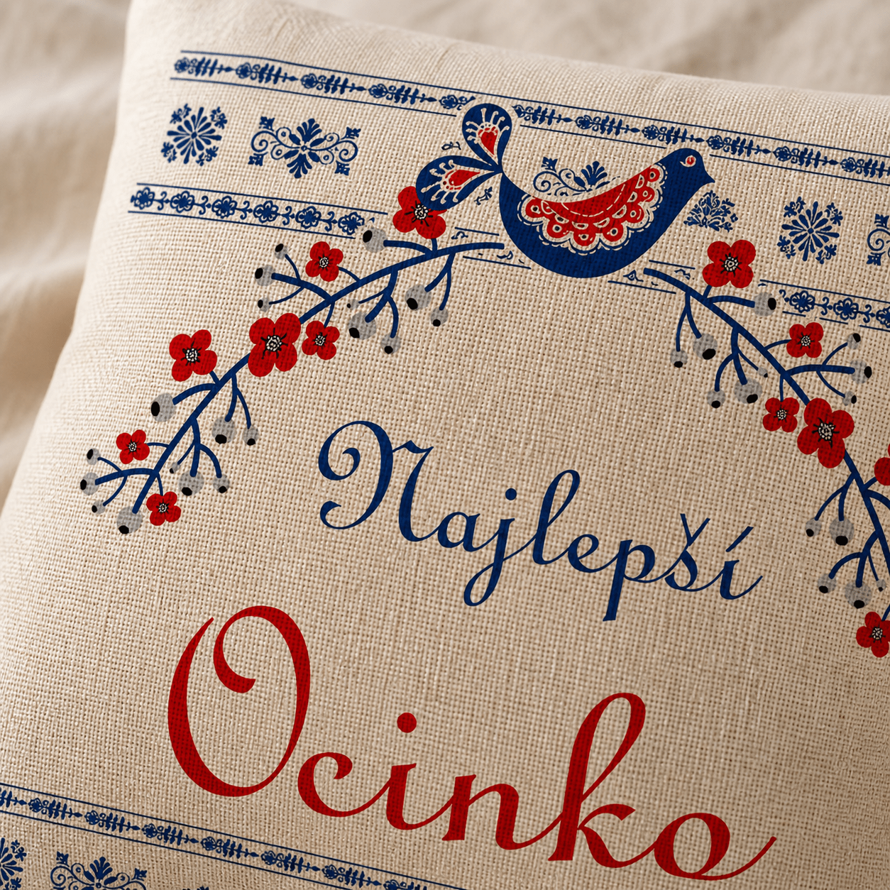 Dekoračný vankúš „Najlepší Ocinko“ s ľudovým motívom - Ľudová textúra – Obrázok 2