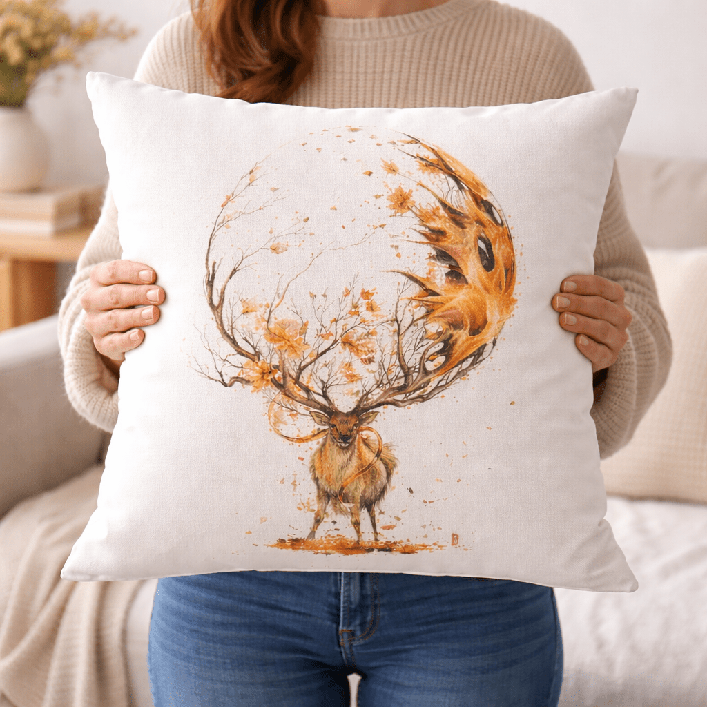 Dekoratívny vankúš Jeleň s ohňom – biely gabardén s potlačou – Obrázok 3