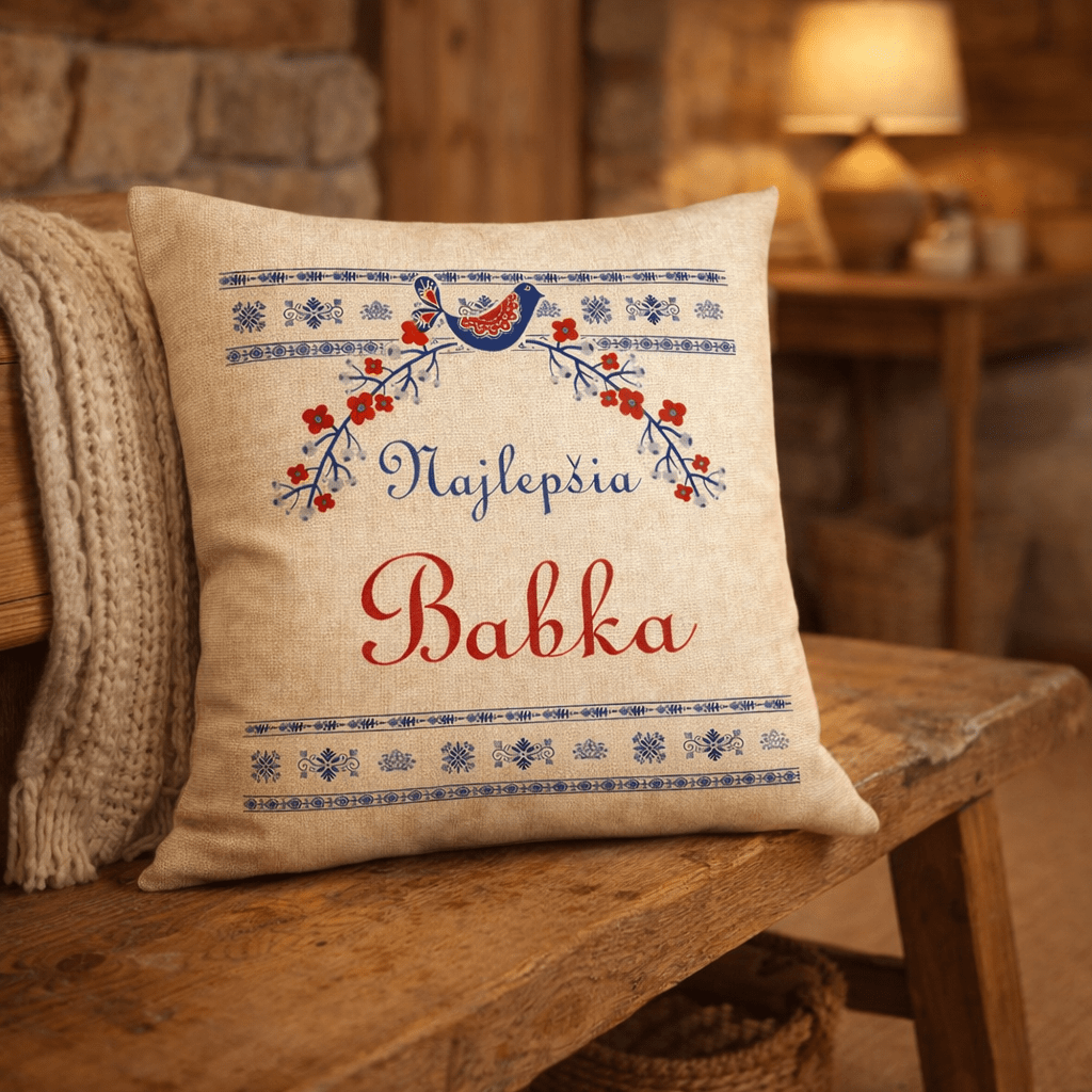 Dekoratívny vankúš pre babku s folklórnym motívom – „Najlepšia Babka“ – Obrázok 3