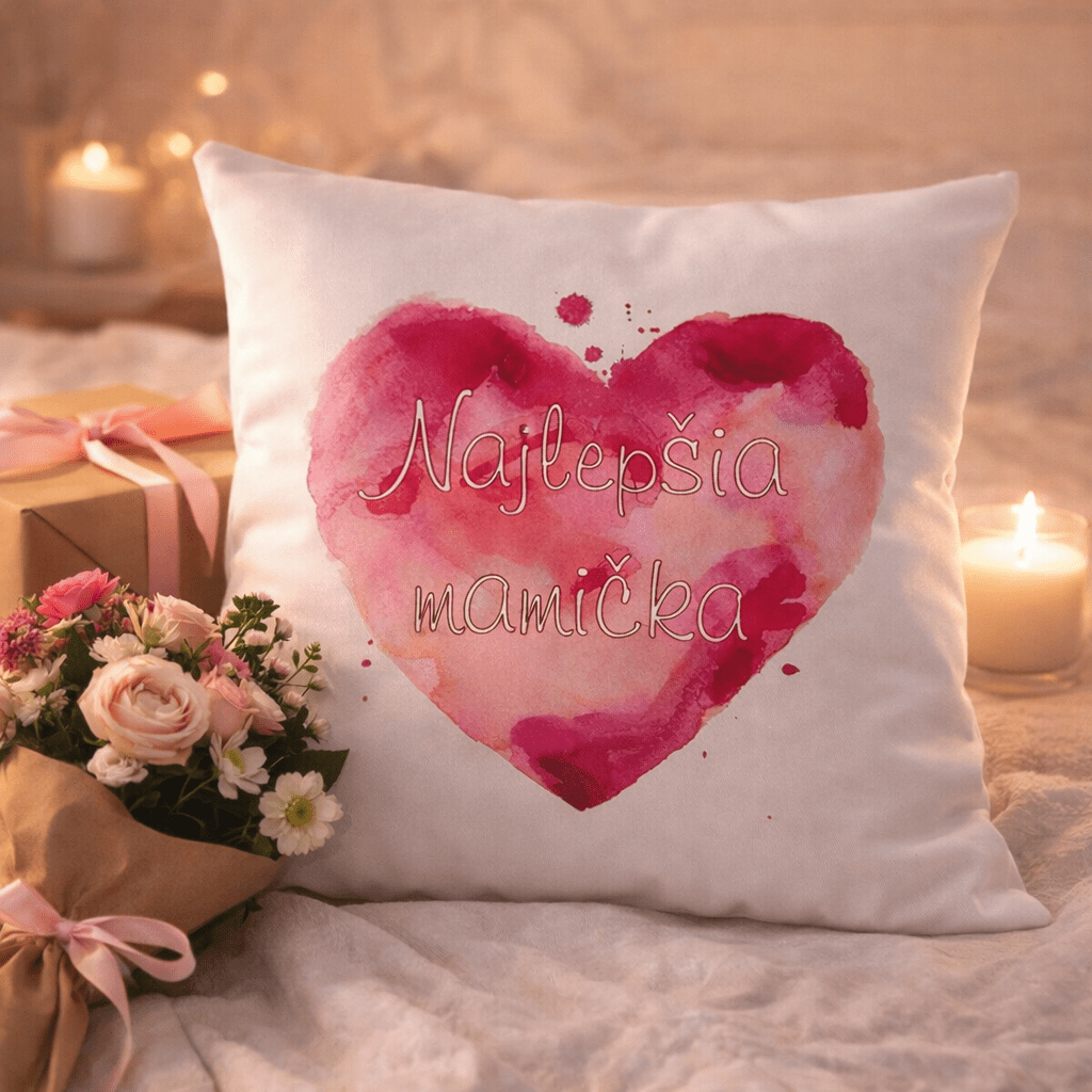 Dekoratívny vankúš „Najlepšia mamička“ – biely srdcový motív – Obrázok 4