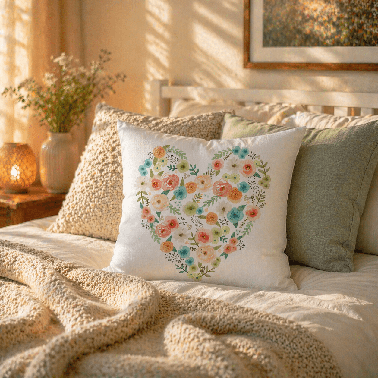 Dekoratívny vankúš Srdce z kvetov – Gabardén – Obrázok 5