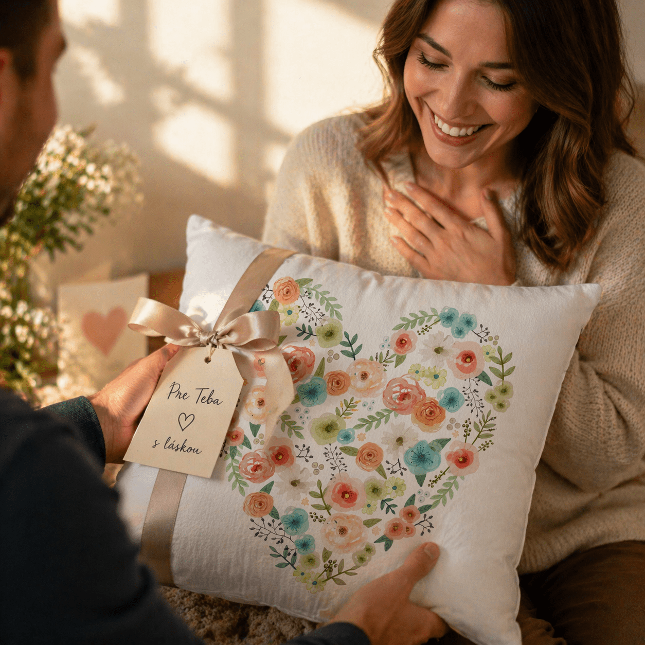 Dekoratívny vankúš Srdce z kvetov – Gabardén – Obrázok 4