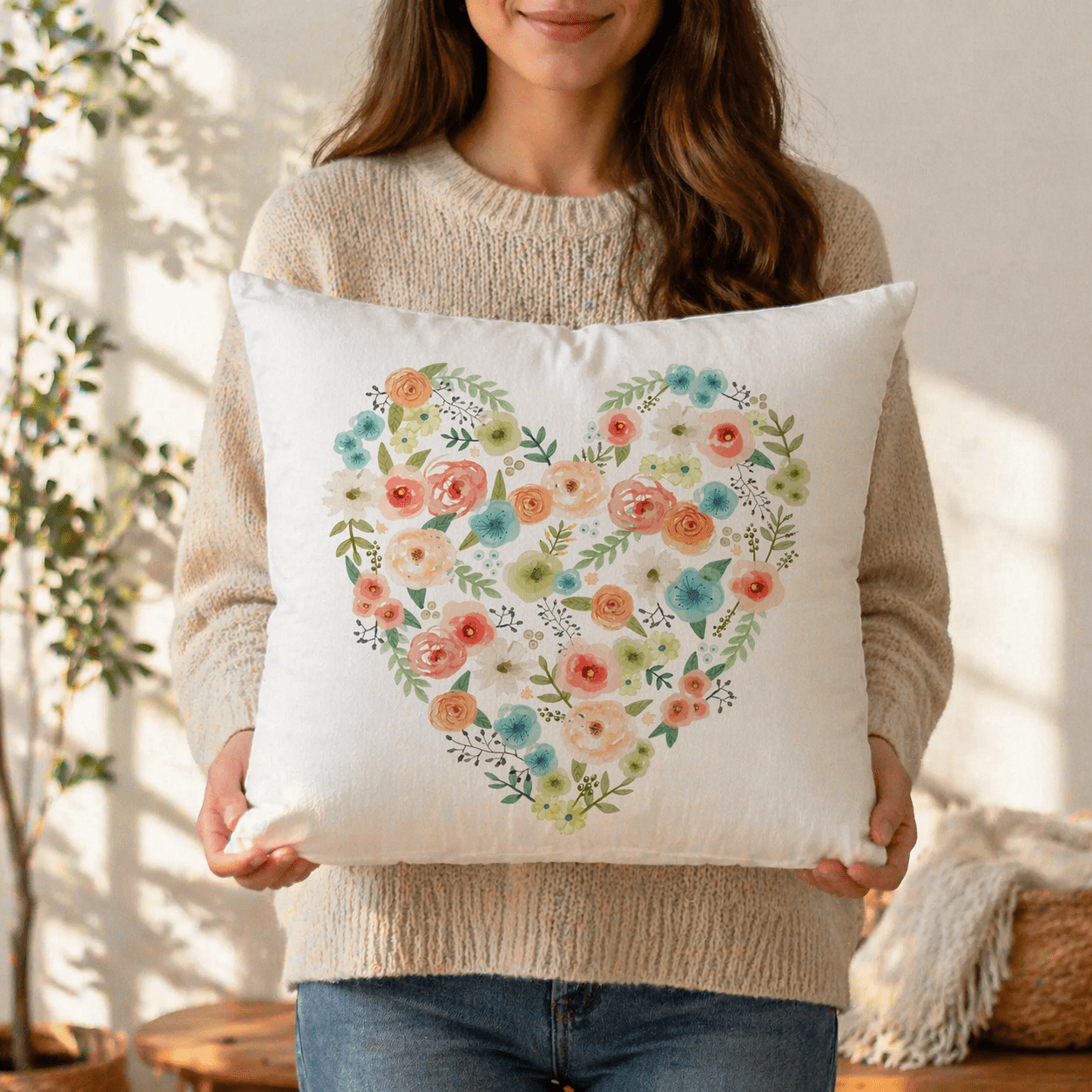 Dekoratívny vankúš Srdce z kvetov – Gabardén – Obrázok 3